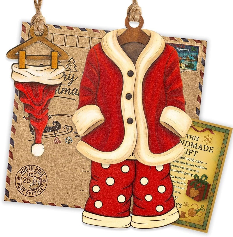 NELXI Funny Christmas Ornaments, Santa Ornaments for Christmas Tree, Secret Santa Gifts, Vintage 3-Piece Ornament Set, Wooden Hanger Outfit, Coat Pants Hat Trio, Holiday Decor, Gift Set for Besties 2025 - Image 3